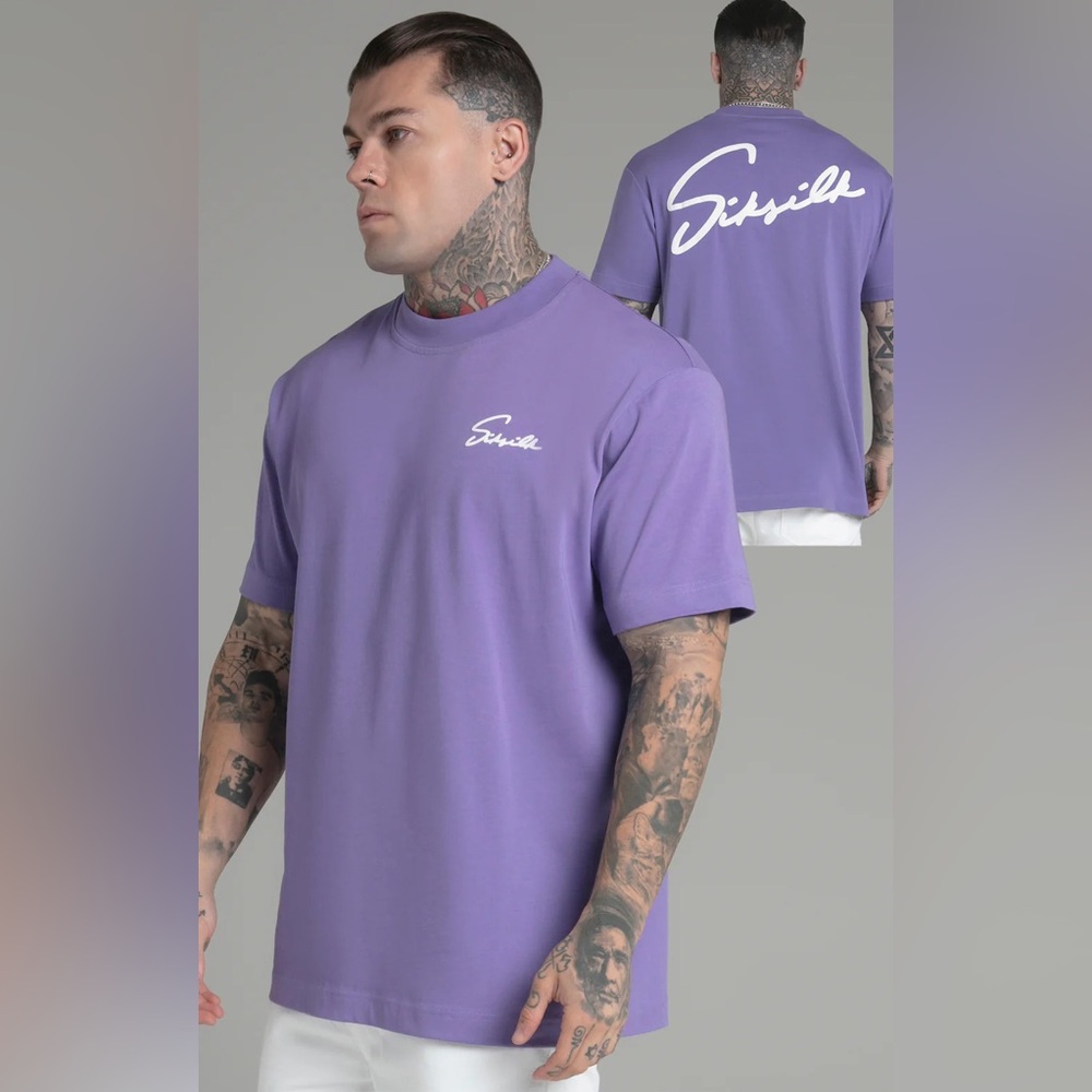 SikSilk - Purple Script Oversized Tee - XL
